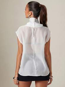 Hauture Women's Solid Color Stand Collar Casual Versatile Daily Travel Shirt - White - View 2