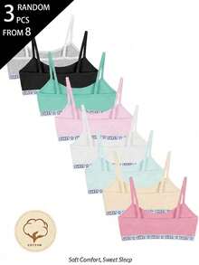 3 Random Piece Women's Teenager Multi-Color Simple Sweet LOVE Series Letter Webbing Basic Letter Contrast Color Solid Color Camisole Underwear - Multicolor - View 2