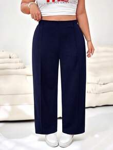 SHEIN EZwear Casual Versatile Navy Blue Plus Size Pants - Navy Blue - View 8