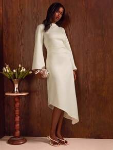 COSMINA Women's Casual Elegant Asymmetric Dress Wedding Dinner Bar Party Party Night Dinner Cream White Autumn Gothic Women's Clothes - Apricot - View 3