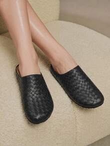 Solecia Retro Checkered Woven, Cork Insole Foot Cover Without Heel, Casual Sandals Bottom Closed Toe Half - Black - View 7