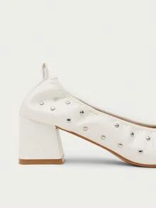 Nöista Soft Ballet Flat With Square Toe, Stud Embellishments And A Flexible Sole, Offering Comfort With A Modern Edge. - Beige - View 4