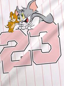 TOM & JERRY X SHEIN 女款卡通印花圓領短袖休閒百搭T恤 - 白色 - 查看 5
