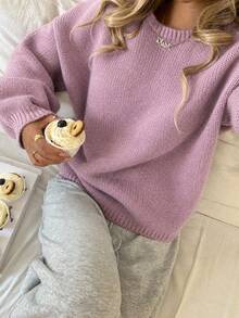SHEIN Teen Girl Gentle Style Fashion Versatile Long Sleeve Sweater For Weekend Outings - Mauve Purple - View 4
