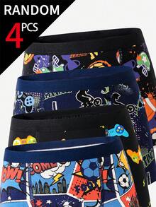 Set de 4 calzoncillos tipo bóxer de algodón con estampados de baloncesto, fútbol y control de juegos para niños preadolescentes - Multicolor - Ver 4