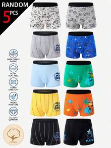 [5 Random Piece] Young Boys Trunks-5 Packs Random Designs Colorful Patterns Elastic Waist Comfortabl - Multicolor - View 5