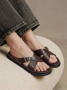 Solecia 女款時尚黑色舒適平底 Boken 著裝沙灘涼鞋 - 摩卡棕 - 查看 2