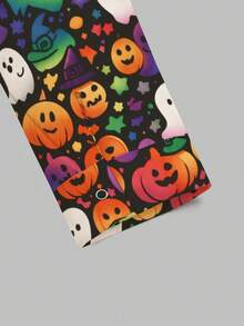 PopScrub Halloween Colorful Gradient Pumpkin Ghost Print Scrub Jacket, Spring/Summer Fashion With Ear-Loop Design Women's Nurse Uniform Top, Uniform Jacket, Playful Halloween Theme Black Top - Multicolor - View 5