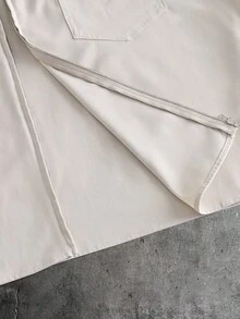 AXEPEAK Kemeja Kasual Pria Lengan Pendek Motif Huruf dengan Resleting di Bagian Depan - Aprikot - View 5