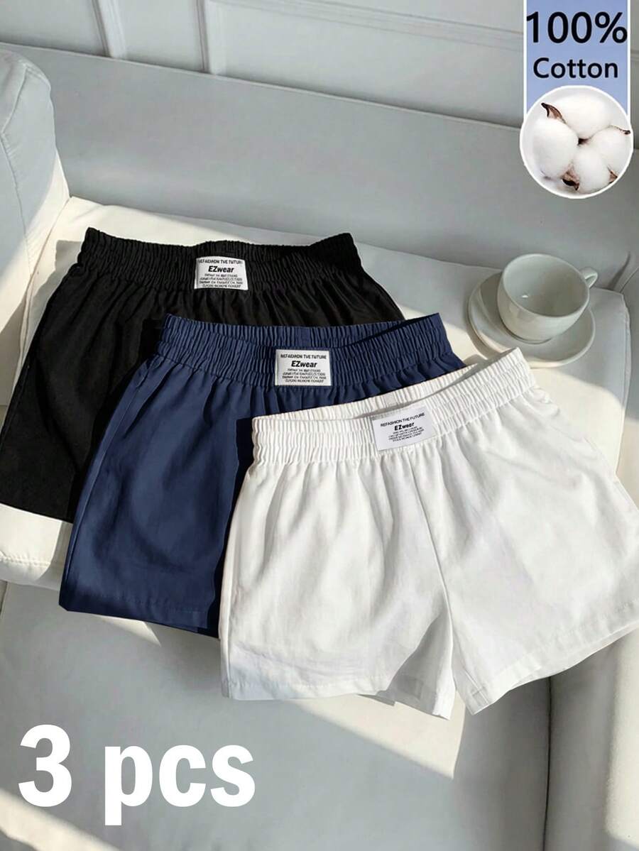 Comfortcana 100%純棉女款純色短褲,3件套,適合夏季與秋季 - 彩色 - 查看 1