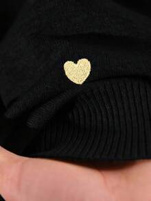 CosyJoli Women's Plus Size Heart Embroidery Basic Cardigan - Black - View 7