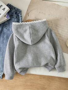 SHEIN Grå och vit blommig sweatshirt med rosettdekor för flickor, huva, höst- och vinterjacka, lämplig för utflykter - Grå - Visa 2