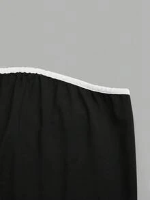 Franclia 女士优雅撞色包边腰部喇叭裙摆无肩带连衣裙，不含腰带 - 黑色 - 查看 4