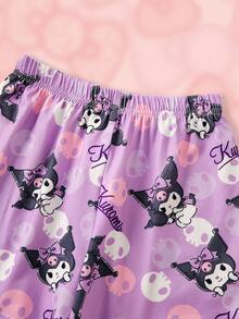 HELLO KITTY AND FRIENDS | SHEIN 女童卡通印花短袖單排扣上衣與短褲家居服 - 紫色 - 查看 6