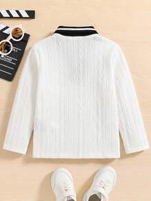 SHEIN Kids Young Boy Casual Daily Textured Collar Pullover White Long Sleeve Loose Knit POLO Shirt Suitable For Commuting School Daily Casual Outings Suitable For Sports Suitable For Spring And Summer - White - View 2
