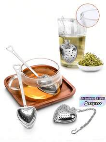 1/2/5/10 Pieces, 14cm * 4 Cm, Stainless Steel Tea Infuser; Black Tea And Flower Tea Strainer; Heart-Shaped Handle Tea Filter/Strainer. - Silver - View 2