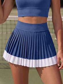 CourtClass Colorblock Pleated Tennis Skort - Navy Blue - View 5