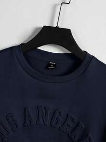 Manfinity RebelGame Sweatshirt Rajut Elastis Lengan Panjang Kasual Pria dengan Huruf Timbul - Royal Blue - View 4