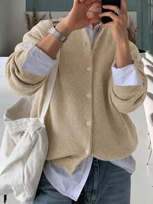 Manfinity CasualKnits Men's Solid Color Long Sleeve Single-Breasted Casual Knit Cardigan - Apricot - View 6