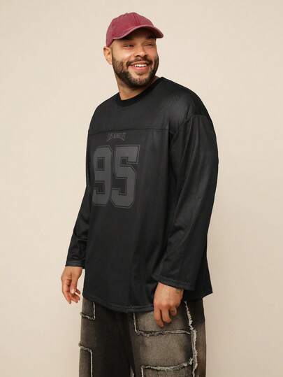 EASEVO Men's Plus Size Long Sleeve Mesh Digital Print Crew Neck T-Shirt