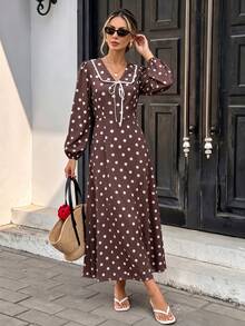 SHEIN PariChic Women's Polka Dot Casual Daily Summer Dress - Brown - View 3