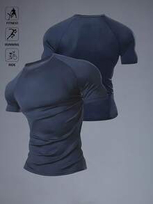 Gym Rark 3件裝純色男士夏季T恤，休閒百搭輕量短袖，舒適運動戶外上衣，健身房適用 - 藏蓝色 - 查看 3