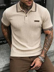 Manfinity CasualCool 男士拼色休閒百搭日常短袖 Polo 衫 - 卡其色 - 查看 1