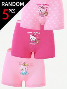 SHEIN [5 Sets Random] Girls Toddler Stylish Underwear,Soft Cotton Cartoon Rabbit Pattern Heart Graphics Striped Designs Light Pink White Purple Boxer Briefs - Multicolor - View 8