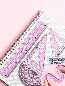 4PCS Flexible Multifunctional Wavy Plastic Ruler Set Durable For Students Drawing Painting Learning Back To School Stationery Supplies Assorted Colors Essential Gift - Multicolor - View 1