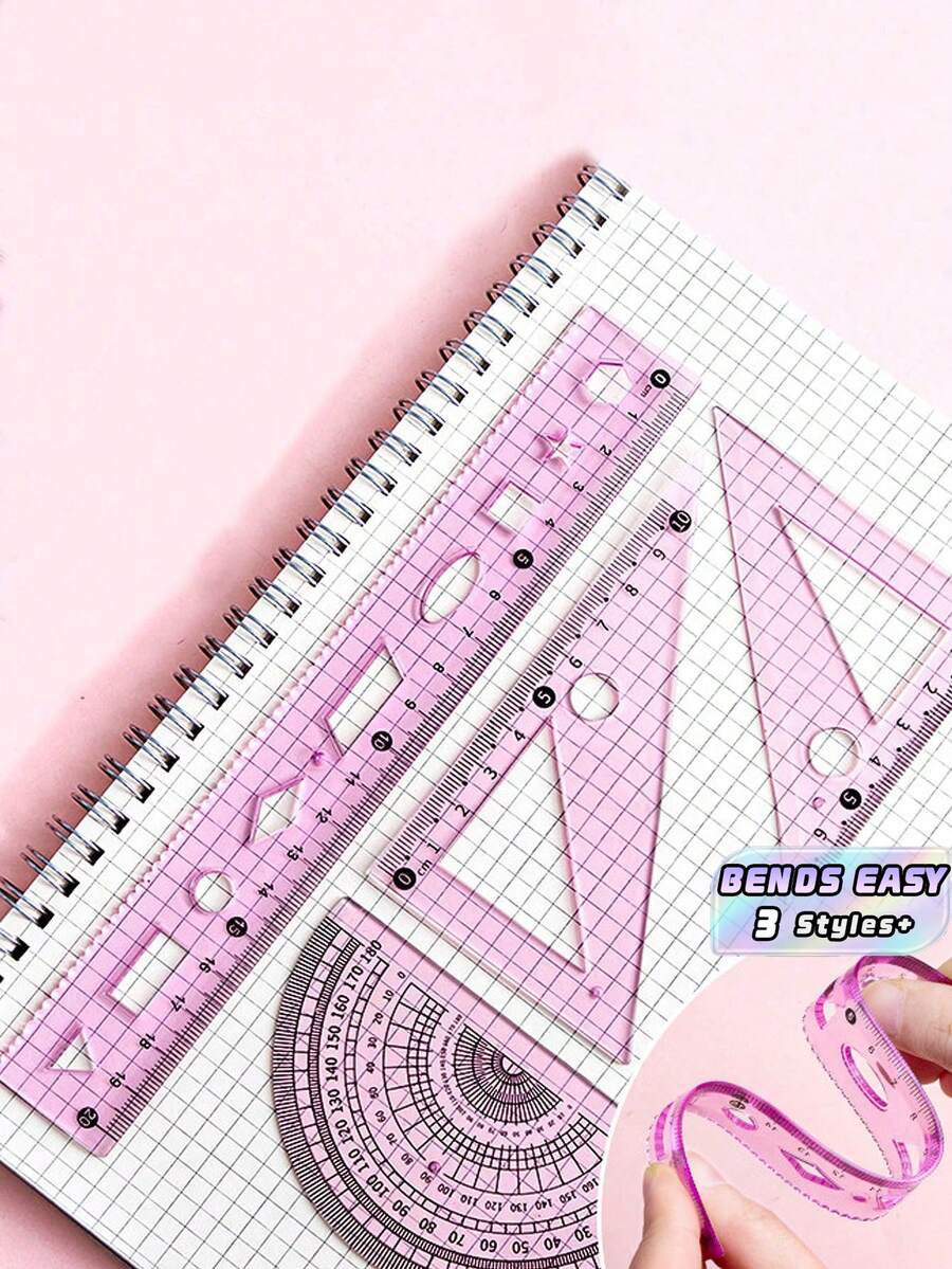 4PCS Flexible Multifunctional Wavy Plastic Ruler Set Durable For Students Drawing Painting Learning Back To School Stationery Supplies Assorted Colors Essential Gift - Multicolor - View 1