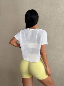 Dewbera Dewbera 1pc Mesh Sports T-Shirt, Solid Color Fashionable Versatile Elegant - White - View 2