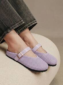 Solecia Women's Slip-On Thick Soled Mule Loafers, Casual Spring/Autumn Shoes For Christmas - Purple - View 2