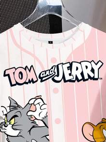 TOM & JERRY X SHEIN 女款卡通印花圓領短袖休閒百搭T恤 - 白色 - 查看 4