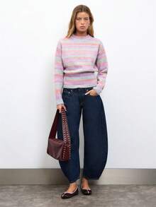 Nöista Multicolor Striped Knit Sweater With Ribbed Waist. Fall, Back To School And Everyday Style. - Pink - View 3