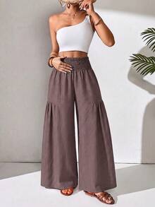 SHEIN Raffinéa Französische lässige Vintage Patchwork Farbblock gestreifte Damenhose mit geradem Bein und weitem Bein - Braun - Übersicht 5