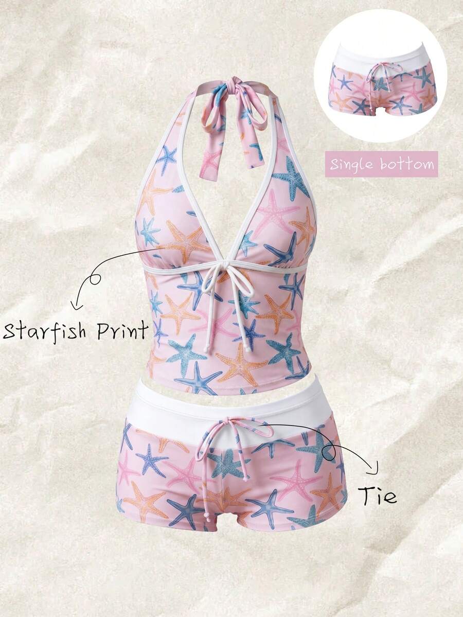 Elavelle Celana Bikini Wanita Pinggang Tinggi dengan Motif Pita, Musim Semi/Panas - MultiWarna - View 1