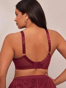 SHEIN BAE CURVE 聖誕蕾絲拼接大尺碼鋼圈內衣 - 酒紅色 - 查看 2