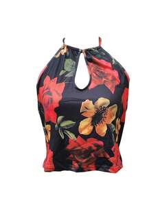 INAWLY Women's Casual Hollow-Out Halter Floral Print Tank Top, Vacation Wear - Multicolor - View 1