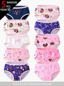 [5pcs Dikirim Secara Acak] Celana Dalam Segitiga Motif Lucu untuk Anak Perempuan, Warna Pink dan Biru Tua, Cocok untuk Semua Musim Kembali ke Sekolah - Navy Blue - View 4
