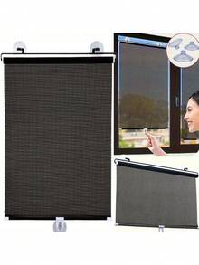 1PC Retractable Blackout Roller Blind Window Sun Shade Heat Insulation Curtain For Balcony Bathroom Home Office Window Cove - black - View 4