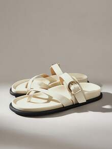 Solecia Women's New Flat Sandals, Slip-On Flip-Flops, Comfortable And Casual. - Milk tea color - View 2