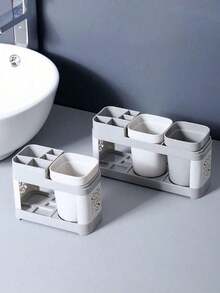 Toothbrush Holder With Rinse Cups Set, Creative Couples Home Bathroom Toothbrush Rack Cup Holder Home Bathroom Decor Fall Decor Back To School - Grey - View 5