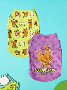 SCOOBY-DOO X PETSIN 2件裝粉色可愛小狗與骨頭印花寵物背心，親膚透氣、防掉毛，柔軟聚酯纖維，讓您的毛茸茸好友保持涼爽乾淨，適合日常穿著、玩耍或單純展現可愛 - 彩色 - 查看 1