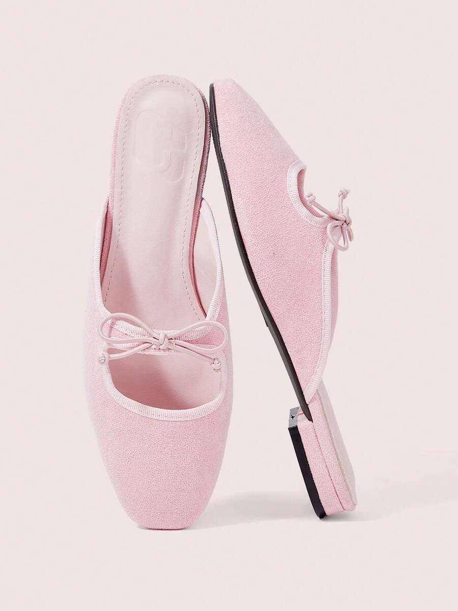 CUCCOO DOLLMOD Women's Shoes Pink Bow Decoration Hollowed Out Closed Toe Mules Flat Shoes Suitable For Daily Leisure - Pink - View 1