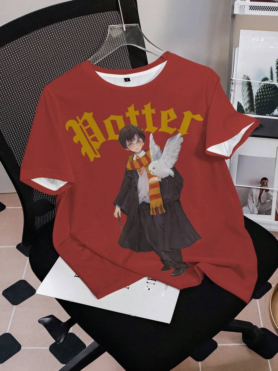 HARRY POTTER X SHEIN تي شيرت نسائي كاجوال صيفي بطبعة كرتونية - أبيض - مشاهدة 1