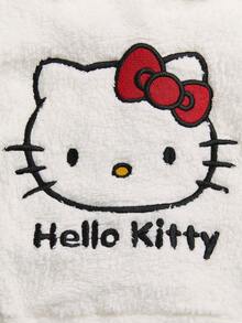 HELLO KITTY AND FRIENDS | SHEIN 2 件套女婴可爱甜美休闲白色卡通猫印花蝴蝶结连帽衫运动衫和黑色爱心运动裤泰迪熊套装 - 黑色 - 查看 4