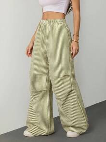 SHEIN Tall Women's Autumn Basic Olive Green Wide Leg Sweatpants Vacation Casual - Olive Green - View 7
