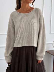 Holdful Holdful Women's Leopard Print Bow Decor Drop-Shoulder Long Sleeve T-Shirt - Apricot - View 2