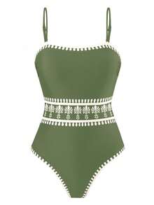 Swim Oasis 2026 Spring/Summer Plus Size One-Piece Printed Casual Elegant Ladies Swimsuit Set - Green - View 3