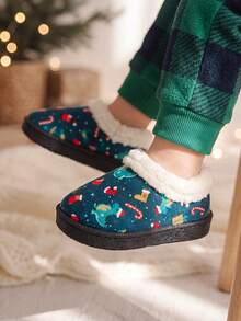 Cozy Pixies Boys And Girls Green Classic Cartoon Dinosaur Pattern Fashionable Christmas Easy To Wear Casual Slippers Suitable For Winter Daily Home Warmth - Green - View 4